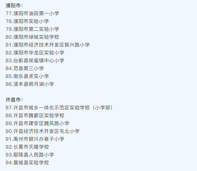 河南省（shěng）護眼教室燈光改造試驗區學校名單
