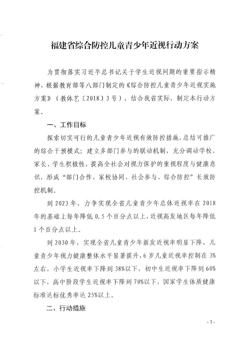 福建（jiàn）省綜合防控（kòng）兒童青少年近視行動方案